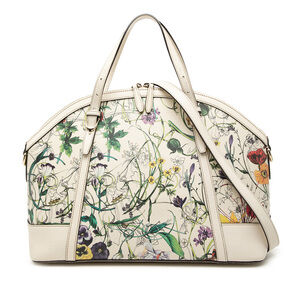 Pre-Loved Gucci Large Leather Floral Print Nice Dome Satchel